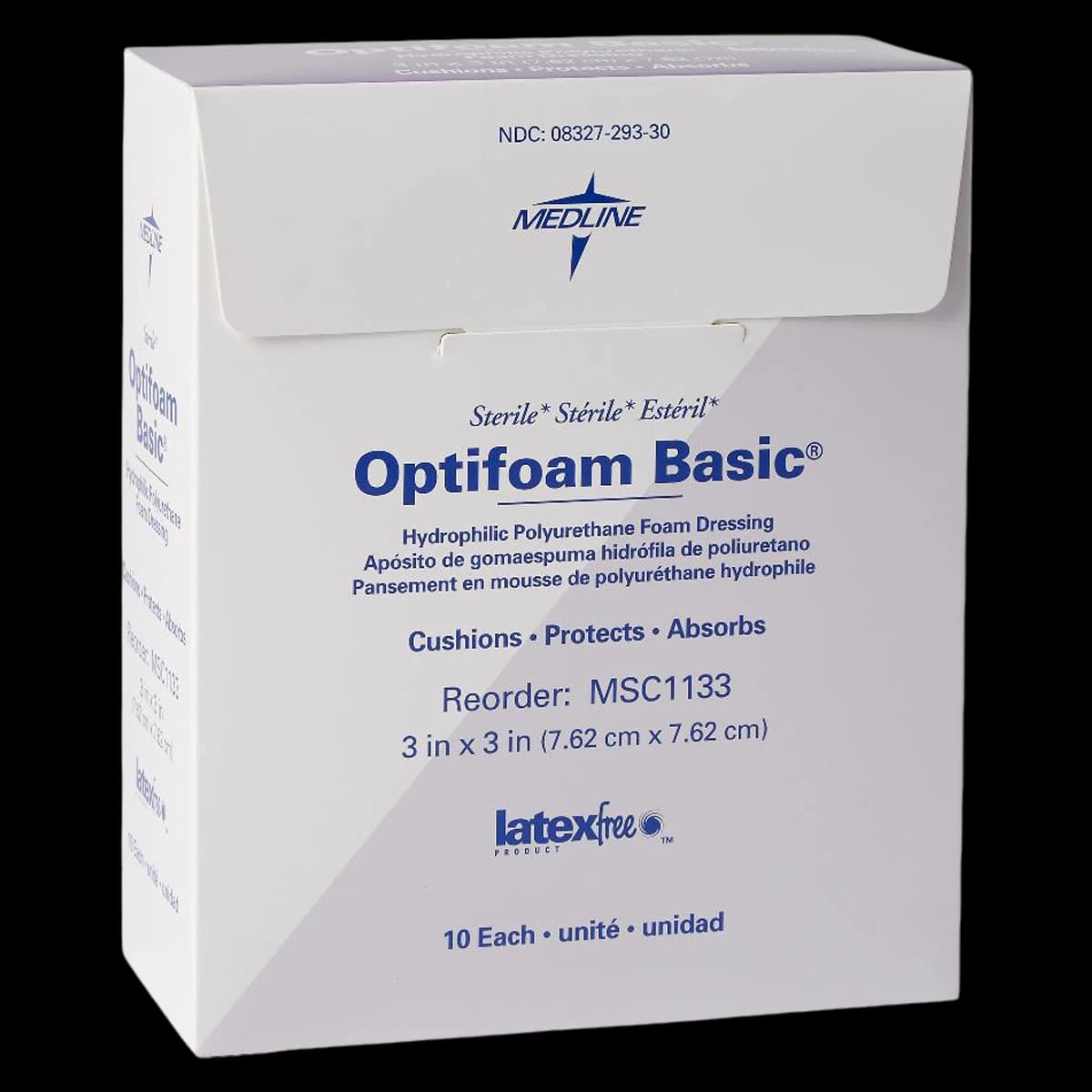 Medline Optifoam Basic Foam Wound Dressing, 3x3", Sterile, Low Adherent, Absorbent, Latex-Free - Dressing Optifoam Basic - Image 1