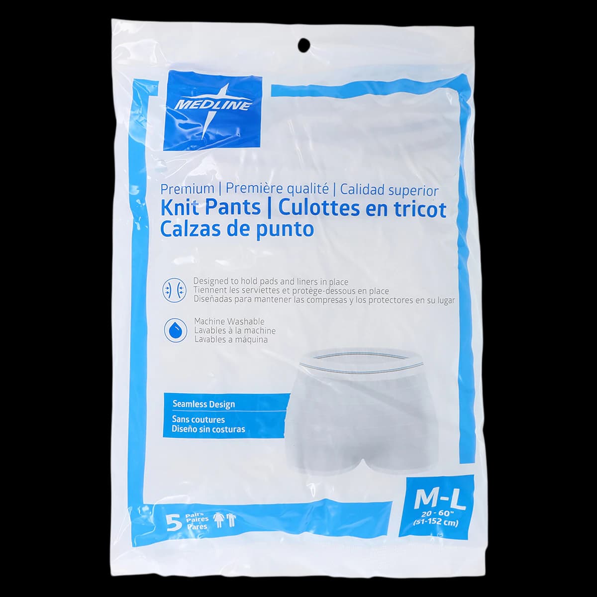 Medline Pants Premium Knit Incontinence Underpants, Unisex Adult, Medium/Large, Nonabsorbent, 100/Ca - Pants Premium Knit M/L - Image 1