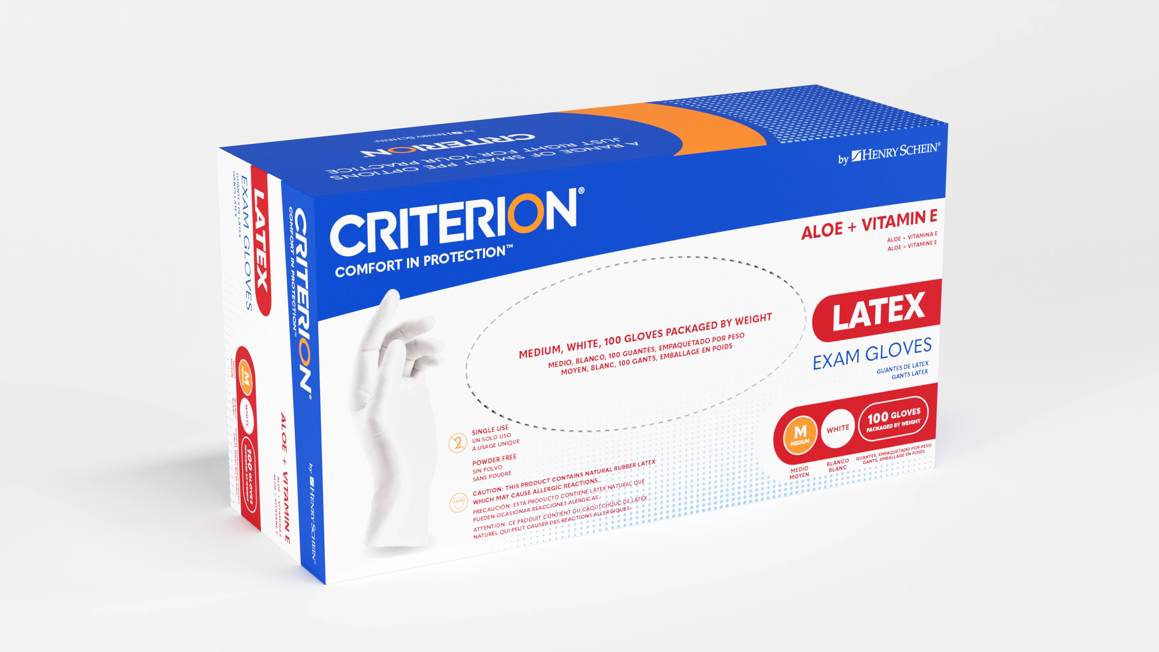 Criterion Latex Exam Gloves with Aloe and Vitamin E, Medium, White, Non-Sterile, 100/Box - Criterion Latex Exam Aloe + Vitamin E Gloves - Image 1