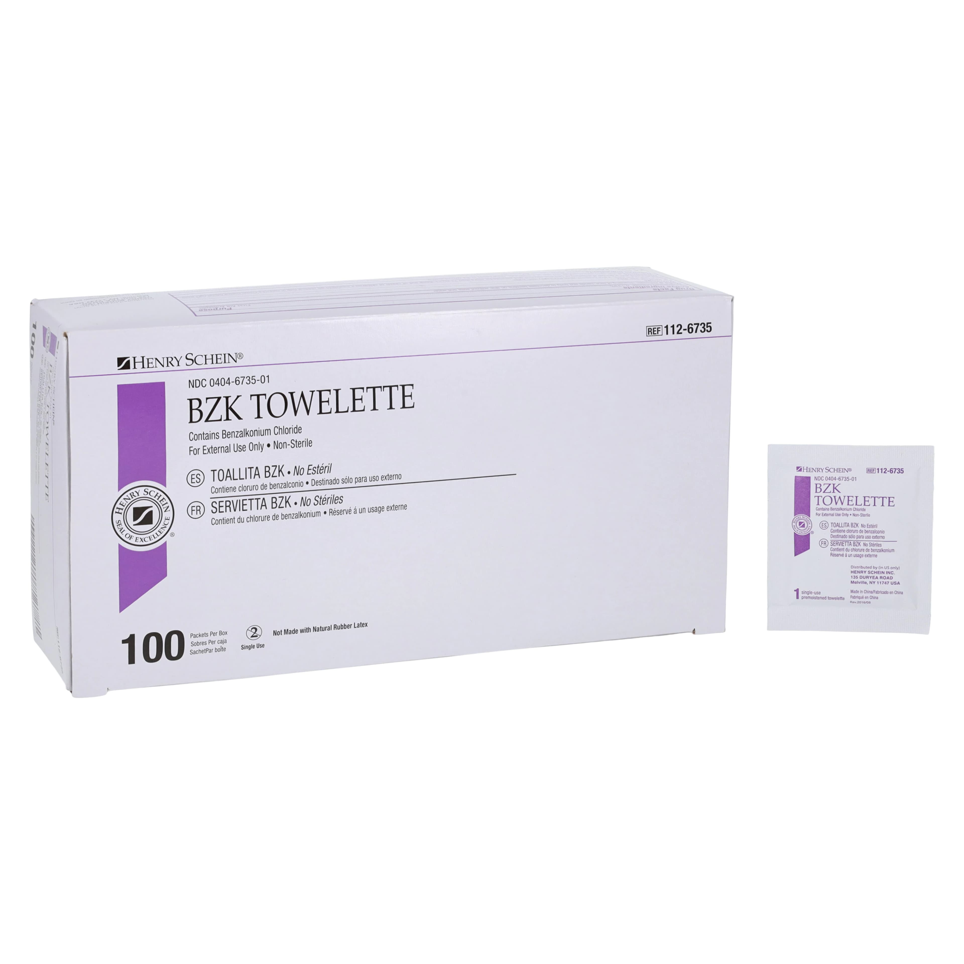 Henry Schein BZK Antiseptic Towelettes, Benzalkonium Chloride, Premoistened, 100/Box - BZK Towelettes - Image 1