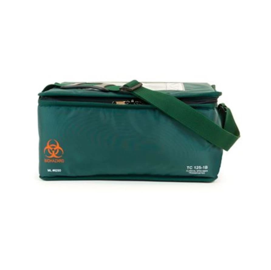 Marketlab Transport Tote, Intermediate, 8-1/2 x 14 x 7", Green, with Strap and Zipper Closure, Biohazard Symbol, Each - Transport Tote Intermediate - Image 1
