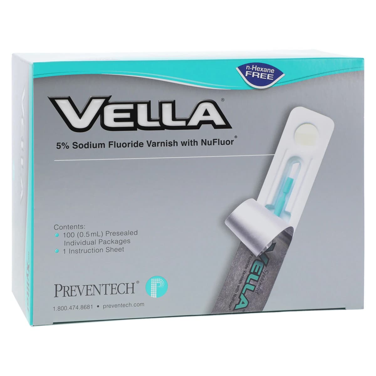 Vella 5% Sodium Fluoride Varnish with Xylitol, Strawberry, Clear, 0.5 mL Unit Dose, 100/Box - Vella 5% NaF Strawberry Varnish w/Xylitol (100) - Image 1