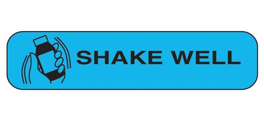 Shake Well Label, Blue/Black, 1-5/8" x 3/8", 1000/Roll - Label Shake Well - Image 1