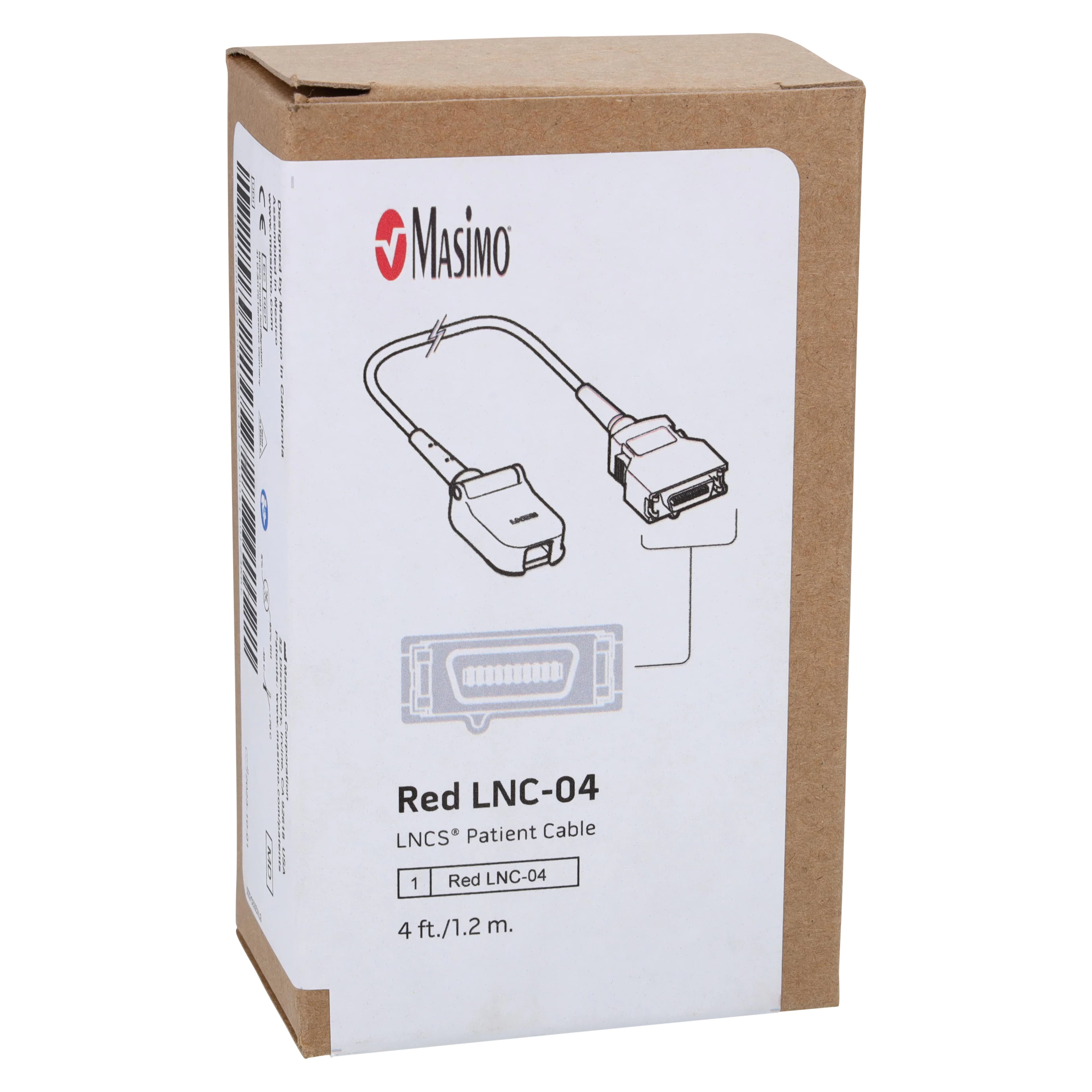 Masimo LNCS SpO2 Adapter Cable, Red, 4 ft, for Pronto-7/Rad-5/Rad-57/Rad-87/Radical-7 - Cable Patient Red LNC 4ft - Image 1
