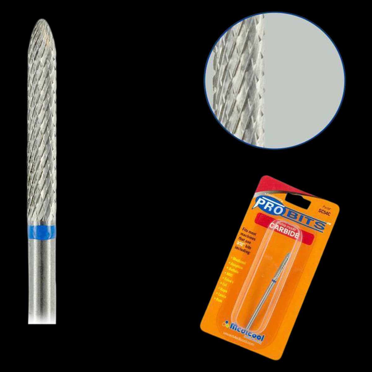 Medicool Pro Bits Carbide Bur, Tapered Coarse, 3/32" Shank, Swiss Carbide, Each - Carbide Bur Tapered Coarse - Image 1