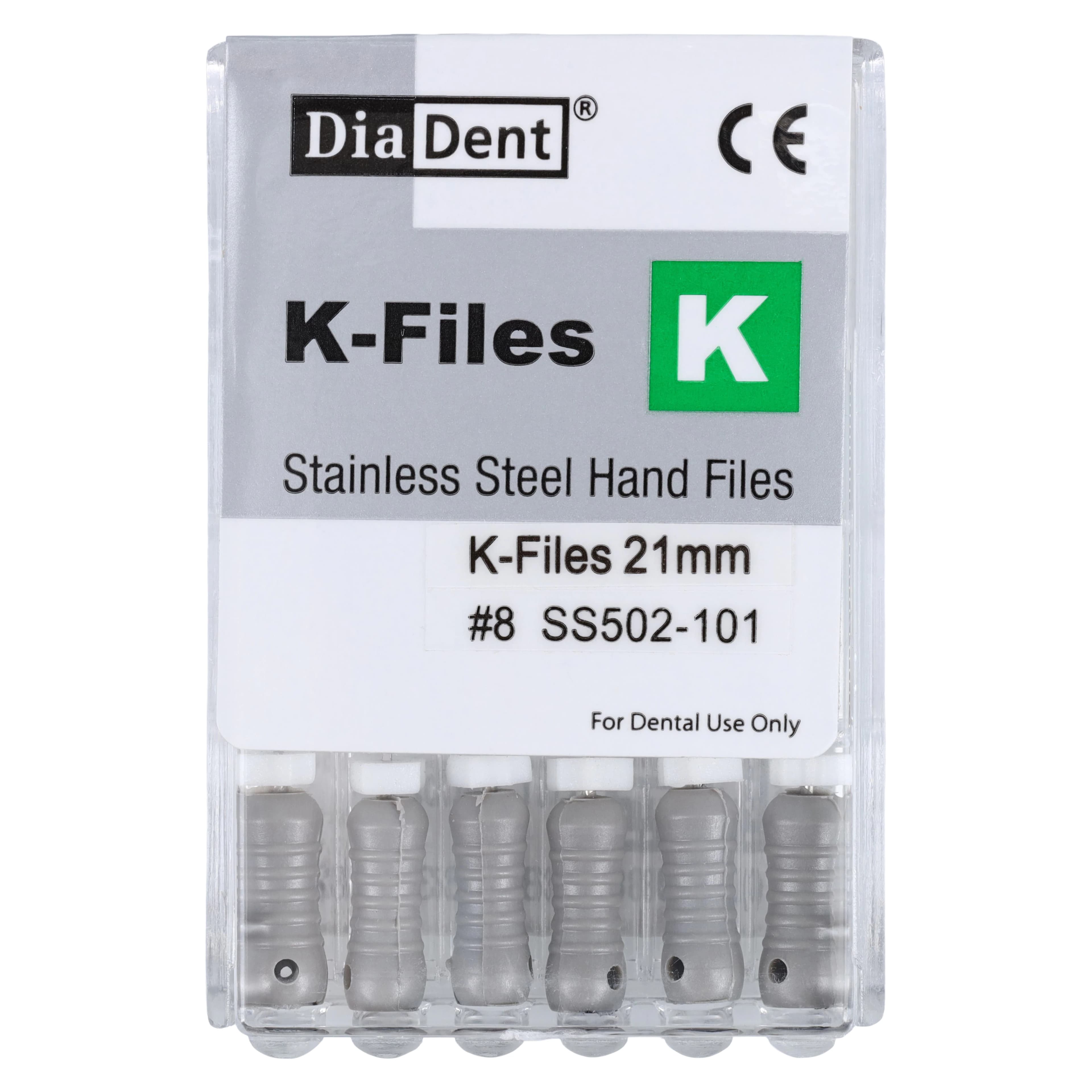 #08 Gray DiaDent K-Files, 21mm, Stainless Steel, 6/Pack - #08 Gray DiaDent K-Files 21mm Pack of 6 - Image 1