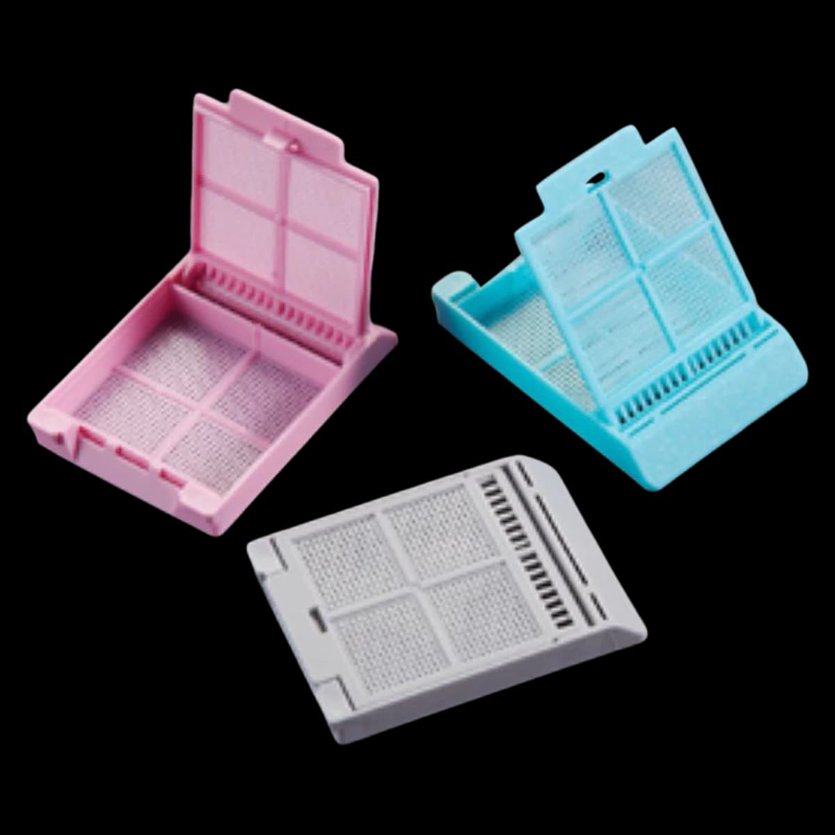 Simport Scientific Micromesh Processing/Embedding Biopsy Cassette, Acetal, Tan Lid with 45° Labelling Area, 1000/Case - Biopsy Cassette Micromesh - Image 1