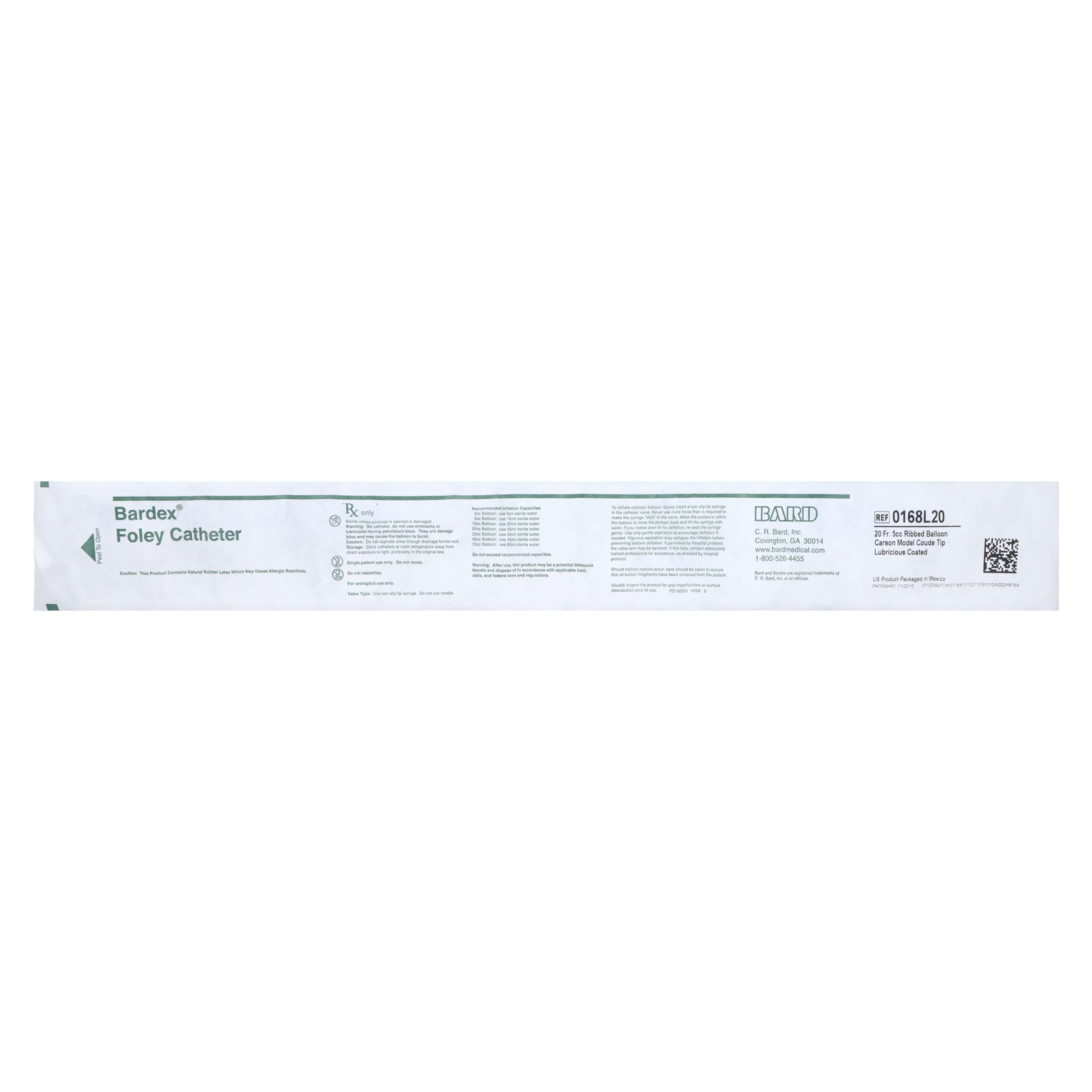 Bard Lubricath 2-Way Foley Catheter, Medium Coude Olive Tip, Latex, 20 Fr, 5 cc - 2-way Coude Cath - Image 1
