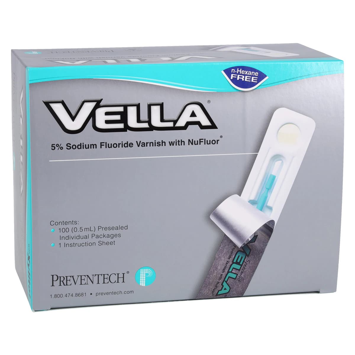 Vella 5% Sodium Fluoride Varnish with Xylitol, Melon Flavor, Clear Formula, 0.5 mL Unit Dose, 100/Box - Vella 5% NaF Melon Varnish w/Xylitol (100) - Image 1
