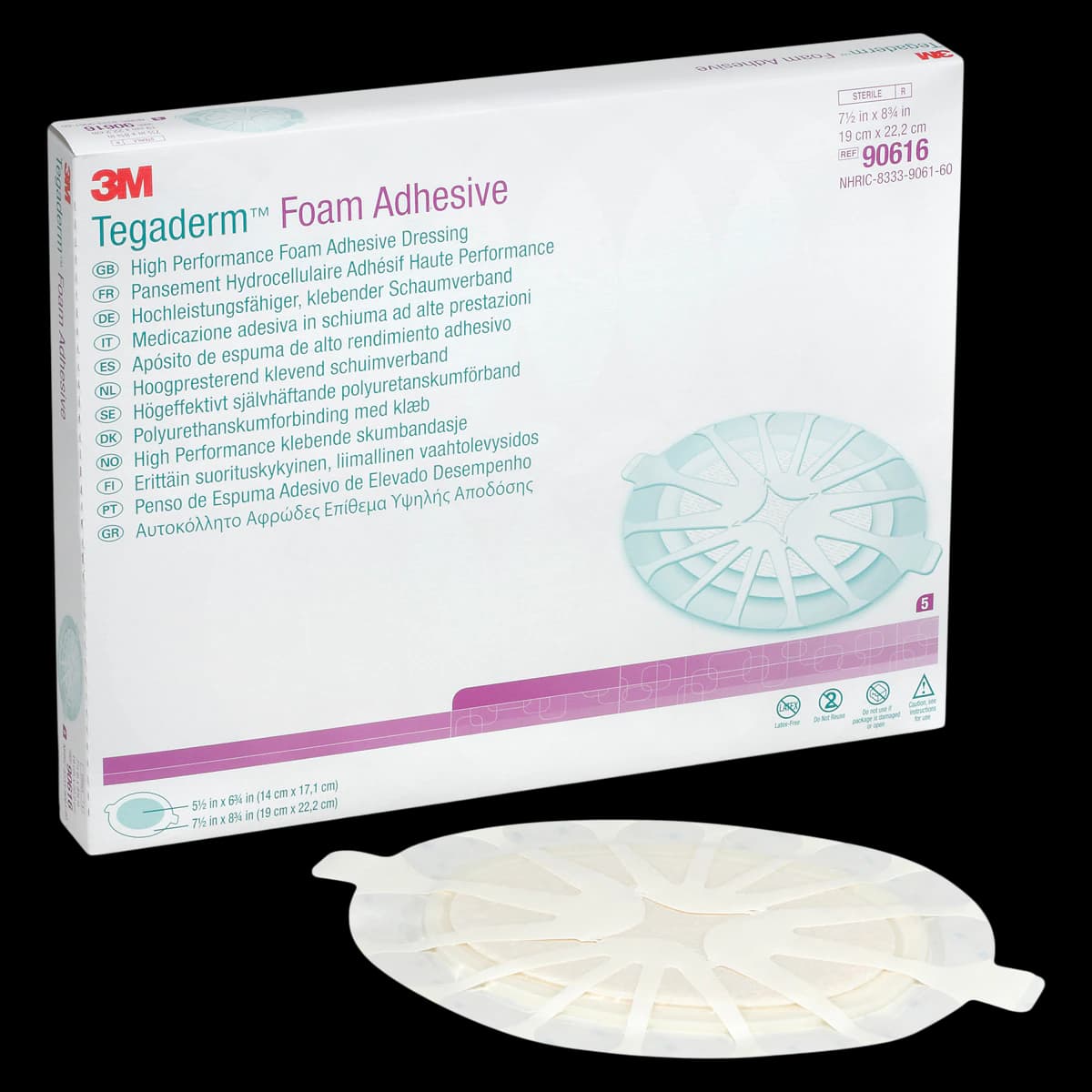 3M Tegaderm Foam Bordered Dressing, Sterile, Oval, 7-1/2" x 8-3/4", Adherent, Adhesive, Absorbent, Latex-Free - Tegaderm Foam Dressing - Image 1