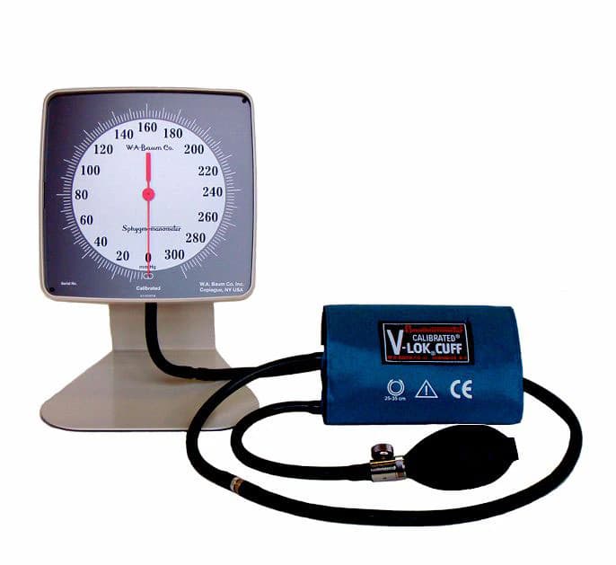 Baumanometer Aneroid Sphygmomanometer, Desk Model, Navy Blue/Gray, Latex Cuff, Dial Display - Aneroid BP Unit Desk - Image 1