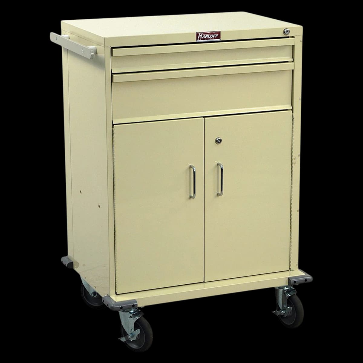 Harloff V-Series Treatment/Procedure Cart, 2 Drawers with Key Lock and Storage, 40 x 29.5 x 22 inches, 4 Swivel Casters - V-Series Cart 2Drw w/Key&Storg - Image 1