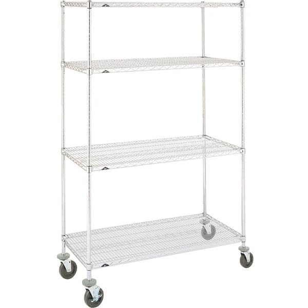 InterMetro Super Erecta Supply Cart, Chrome Wire, 4 Shelves, 69"H x 36"W x 24"D, 5" Polyurethane Casters (2 Swivel, 2 Locking) - Cart Wire Chrome 4-Shelf - Image 1