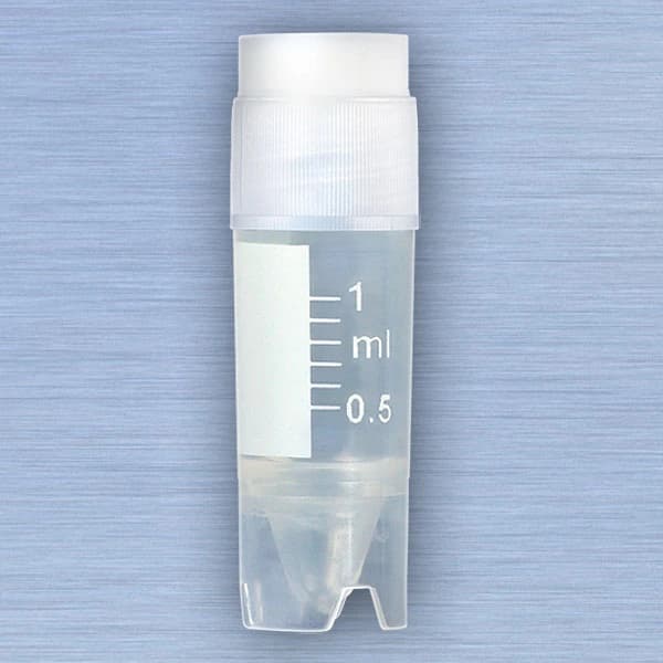 Globe Scientific CryoClear Cryogenic Vial, Polypropylene, 1mL, Attached Screw Cap, Conical Bottom, Self-Standing, Sterile, External Threads, 500/Case - Tube CryoClear PP Extnl Thrd - Image 1