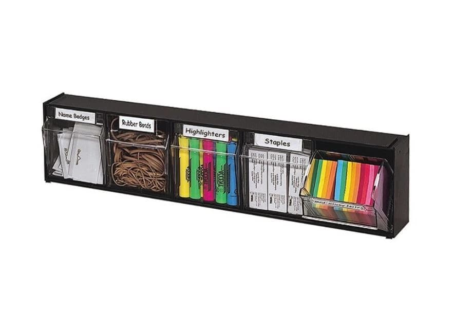 Deflect-O Tilt Bin Plastic Storage System, 5 Bins, Black - Bins Tilt Stack Plastic Black - Image 1