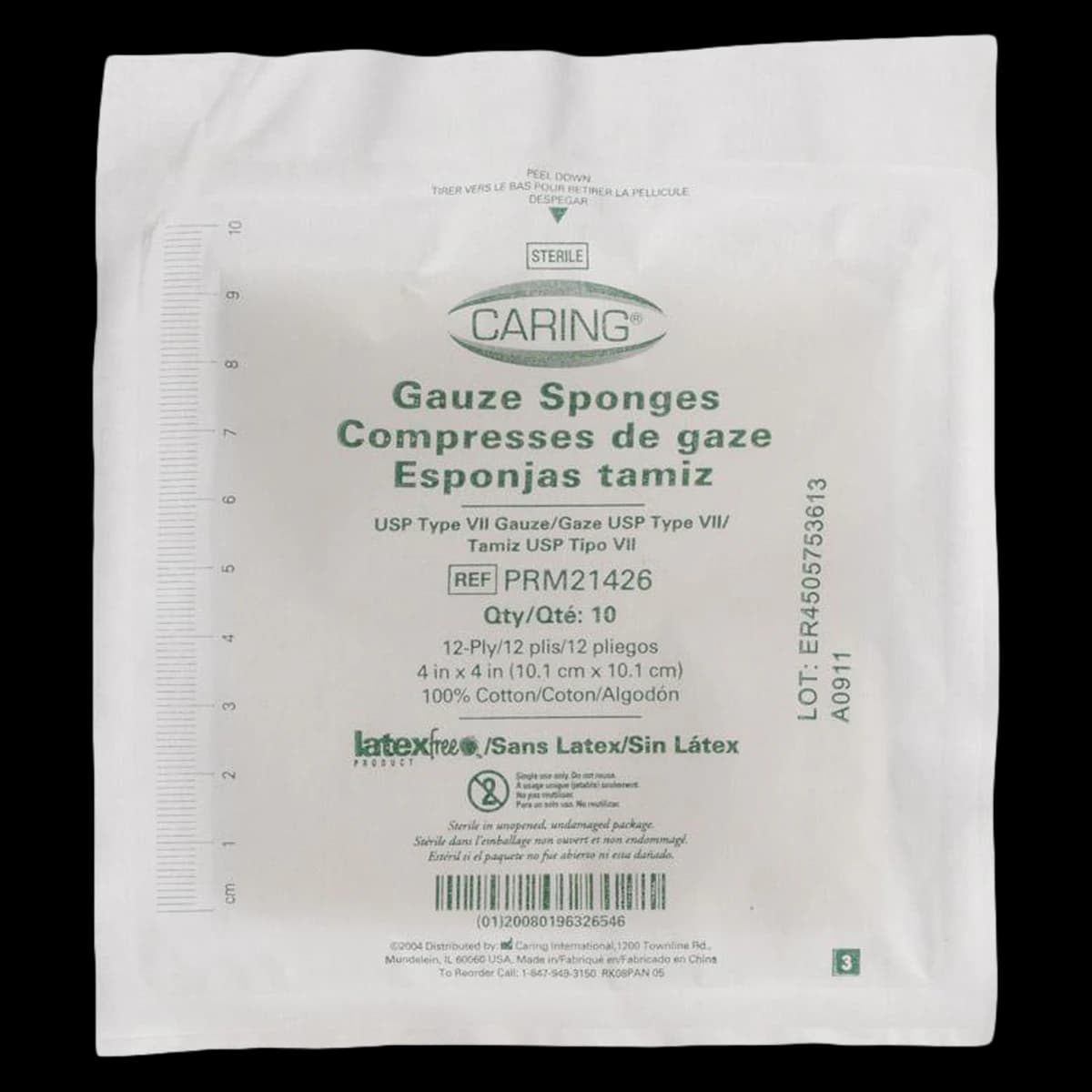 Medline Woven Cotton Gauze Sponge, 4x4", 12 Ply, Sterile, USP Type VII, Latex-Free - Gauze Sponge Type VII ST 12Ply - Image 1