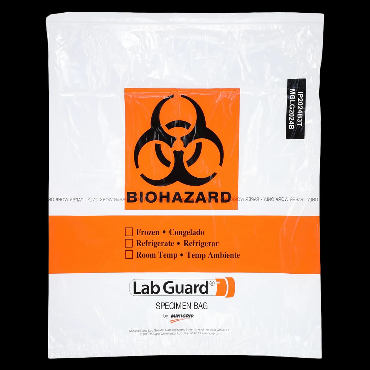 Speci-Zip Biohazard Specimen Bag, 20x24", Clear Zip Closure with Biohazard Symbol, 2 Pockets/3 Wall, 100/Case - Specimen Bag Biohaz Zip 2Pckt - Image 1