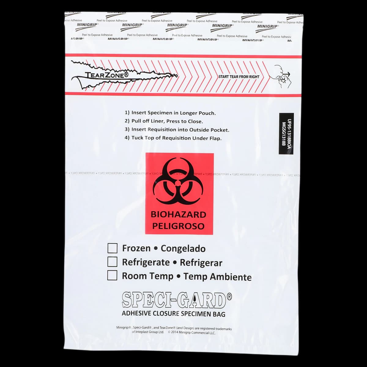 Speci-Gard Specimen Transport Bag, 13x18", Clear, Adhesive Closure with 2-Wall Pocket, 500/Case - Specimen Bag Biohazard 2Pckt - Image 1