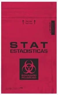 Speci-Zip Stat Biohazard Specimen Bag, 6x9", Red/Black Zip Closure, 2 Pocket/3 Wall, 1000/Case - Specimen Bag Bio Red Tint Zip - Image 1