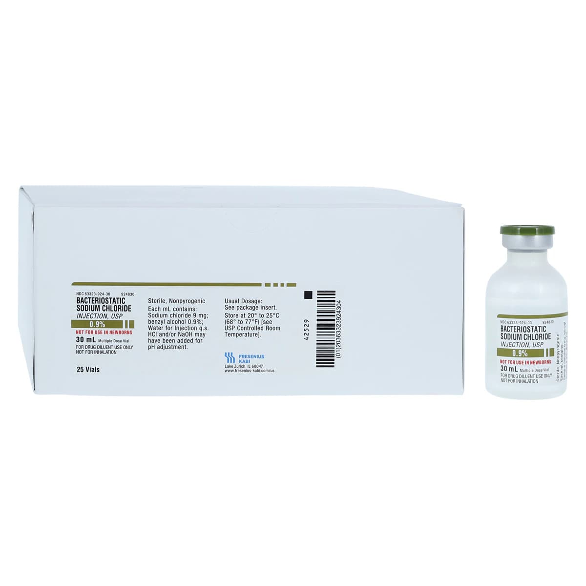Sodium Chloride Bacteriostatic Injection 0.9%, 30 mL Multiple-Dose Vial, 25/Package - Sodium Chl Bacterio Inj 30mL - Image 1