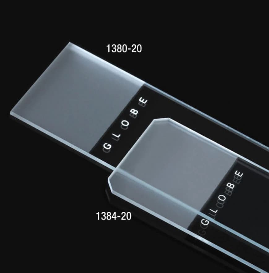 Globe Scientific Diamond Frosted Microscope Slides, 25x75mm, White Glass, 45° Beveled Edges/Clipped Corners, 1440/Case - Slide Dmd Micro Gls/Frost 45D - Image 1