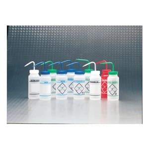 Bel-Art SP Scienceware Wide Mouth Wash Bottle, LDPE, Clear, 500mL, Blue Cap, Pre-Printed "Bleach" Label, 6/Pack - Bottle Wash Safety Lbl Bleach - Image 1