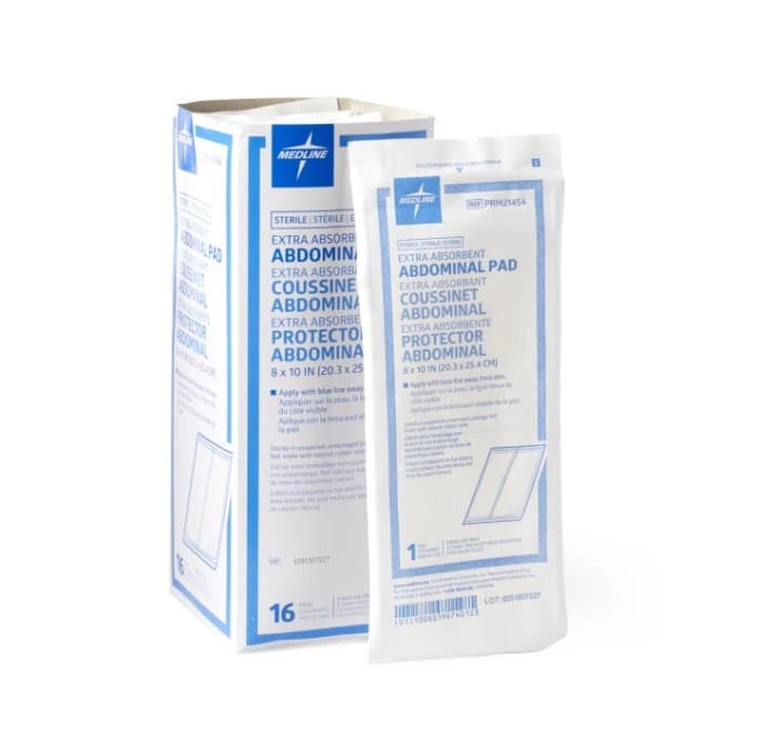 Medline Caring Cotton ABD Pad, 8" x 10", Sterile, Not Made with Natural Rubber Latex - MED Pad Abdominal Caring St - Image 1
