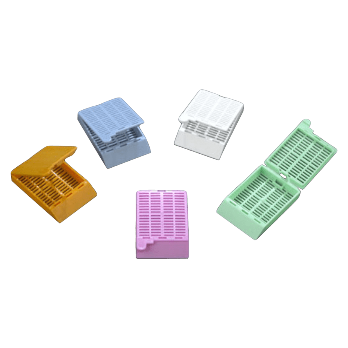 Globe Scientific Tissue Embedding Cassette with Attached Lid, 35° Angle Writing Area, White, Rectangular, Dispenser Box of 1000 - Cassette Tissue Lid 35° Angle - Image 1