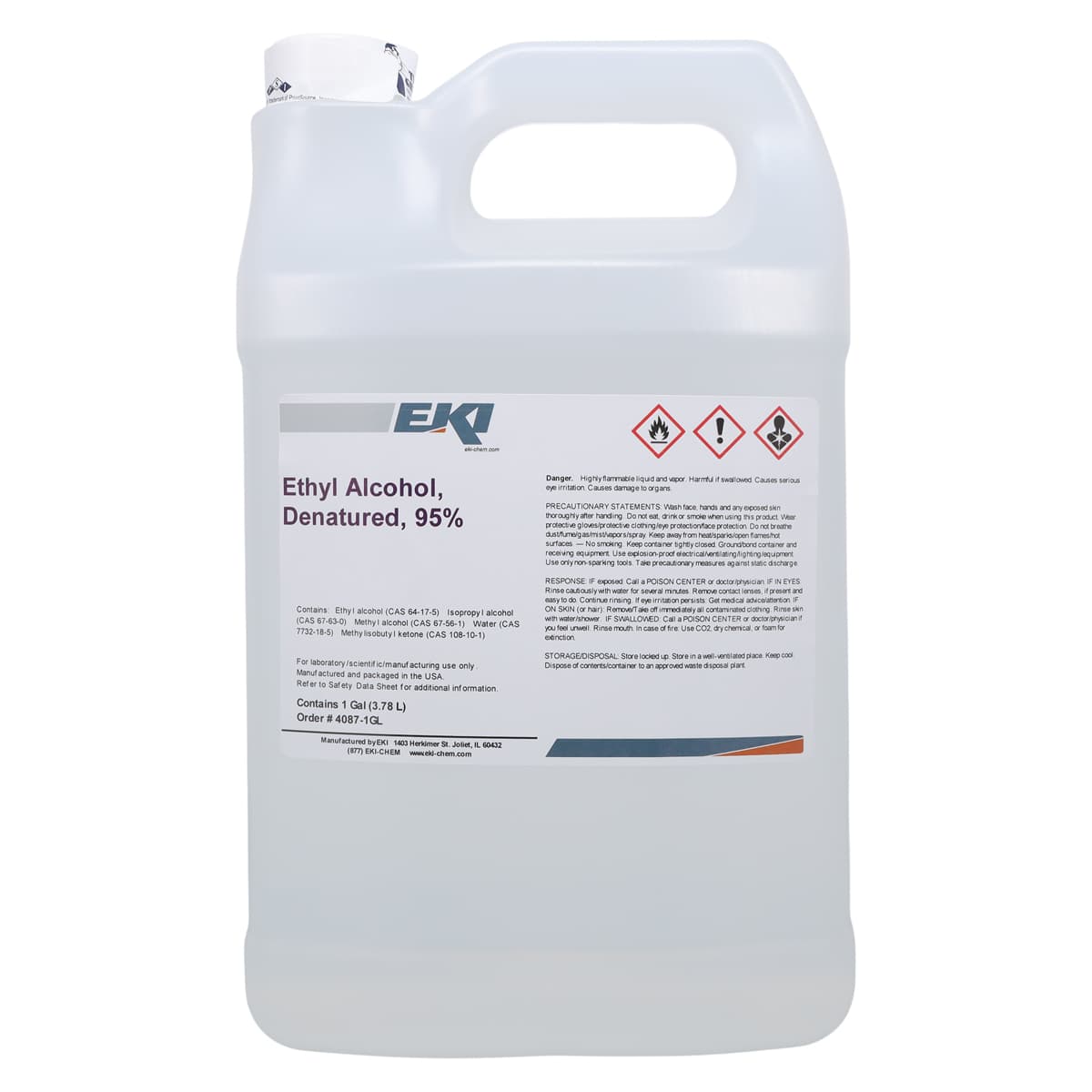 Reagent Denatured Ethyl Alcohol 95%, 1 Gallon, EK Industries - Alcohol Ethyl 95% - Image 1