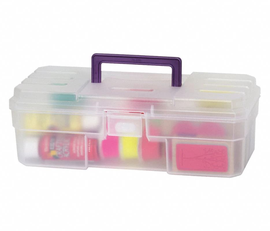 Akro-Mils Plastic Storage Box, 12x6x4", Clear/Purple, 6/Case - Box Supply Plastic 12x6x4" - Image 1