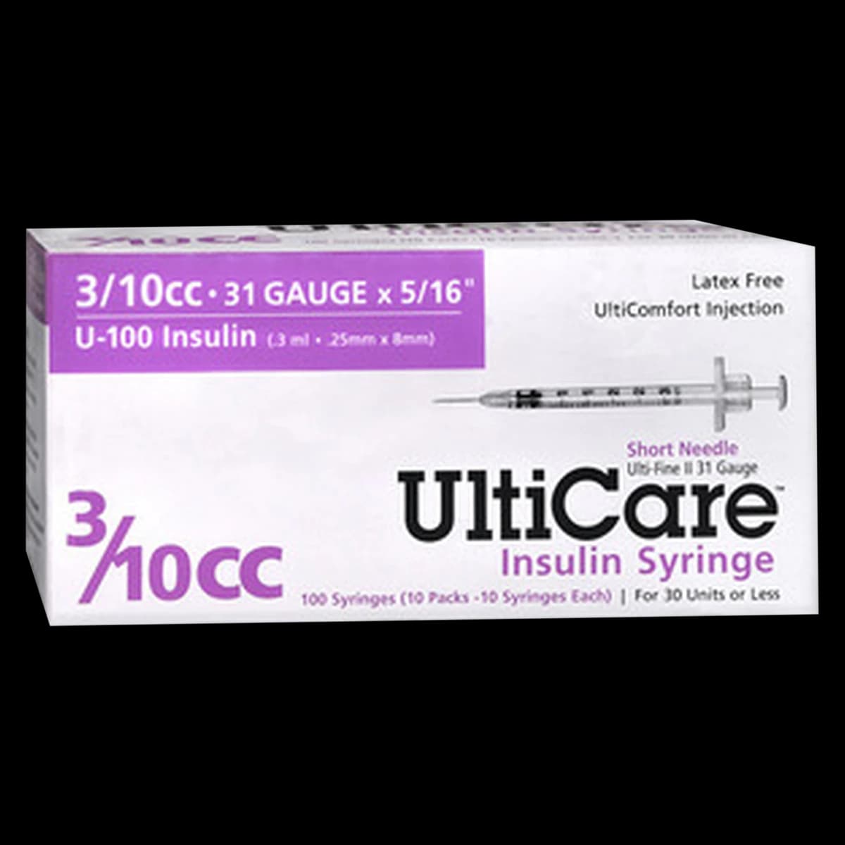 UltiCare Insulin Syringe with Needle, 31G x 5/16", 0.3 mL (3/10 mL), Fixed Conventional Bevel, Sterile, 500/Case - Syringe w/Needle .3cc Insulin - Image 1