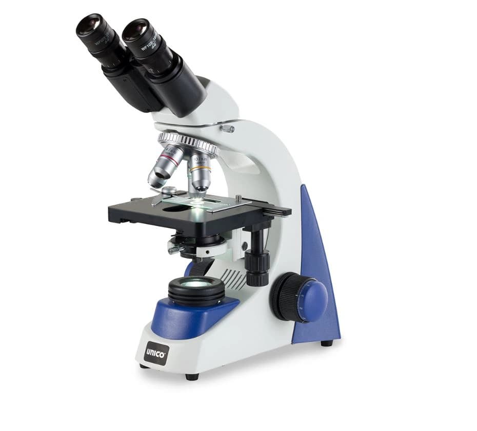 Unico Binocular Microscope, Mechanical Stage, Semi-Plan 4/10/40/100x Objectives, Iris Diaphragm, LED, NA 1.25 - Microscope Binocular - Image 1