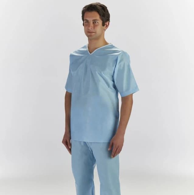 Graham Medical Patient Scrub Shirt, Medium, Light Blue, Short Sleeves, V-Neck, Unisex, 30/Case - Shirt Scrub SMS Disp - Image 1