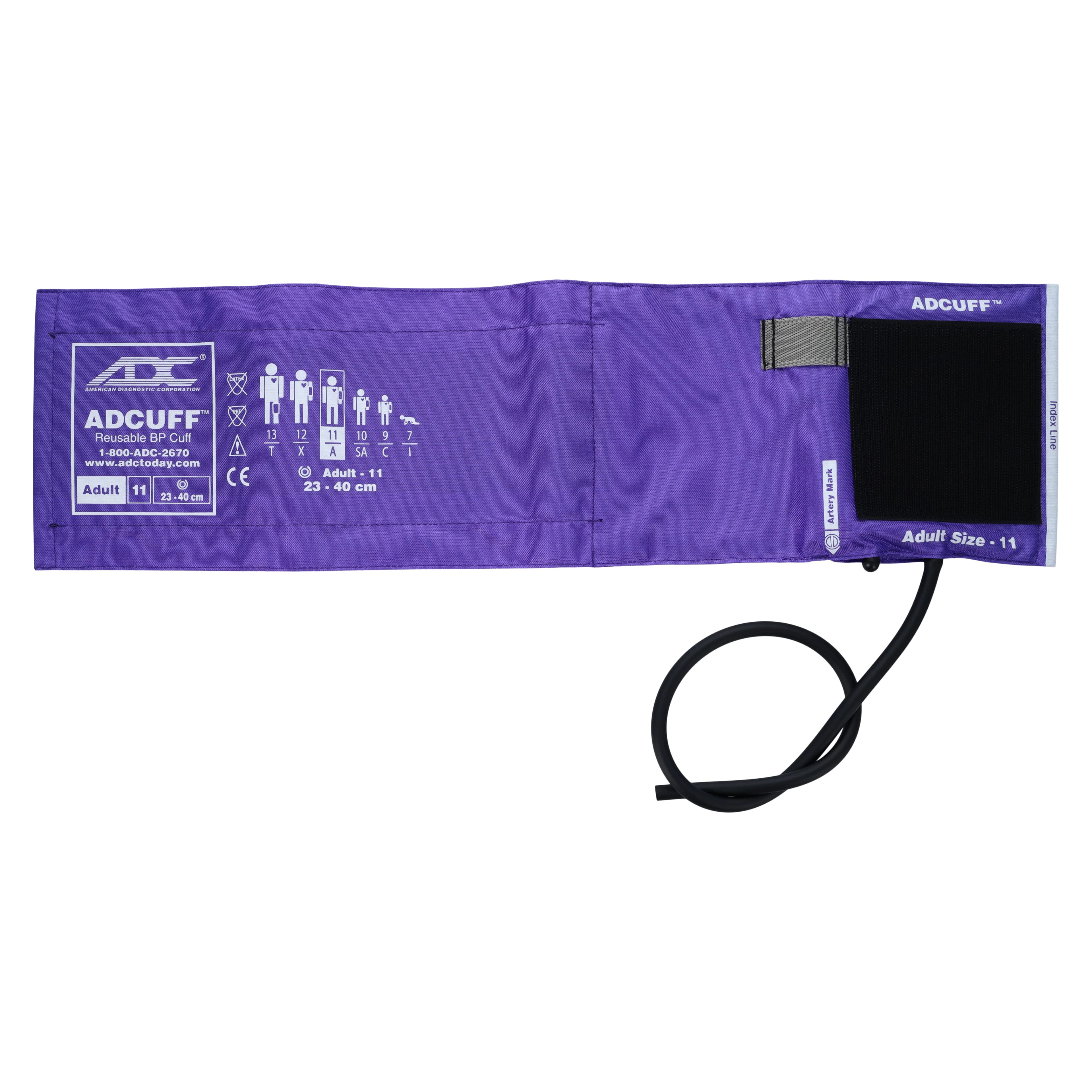 ADC Adcuff Blood Pressure Cuff & Bladder, Size 11, Purple, Latex-Free, 1-Tube, for Palm Style Instruments - Adcuff & Bladder 1-Tube Purple - Image 1
