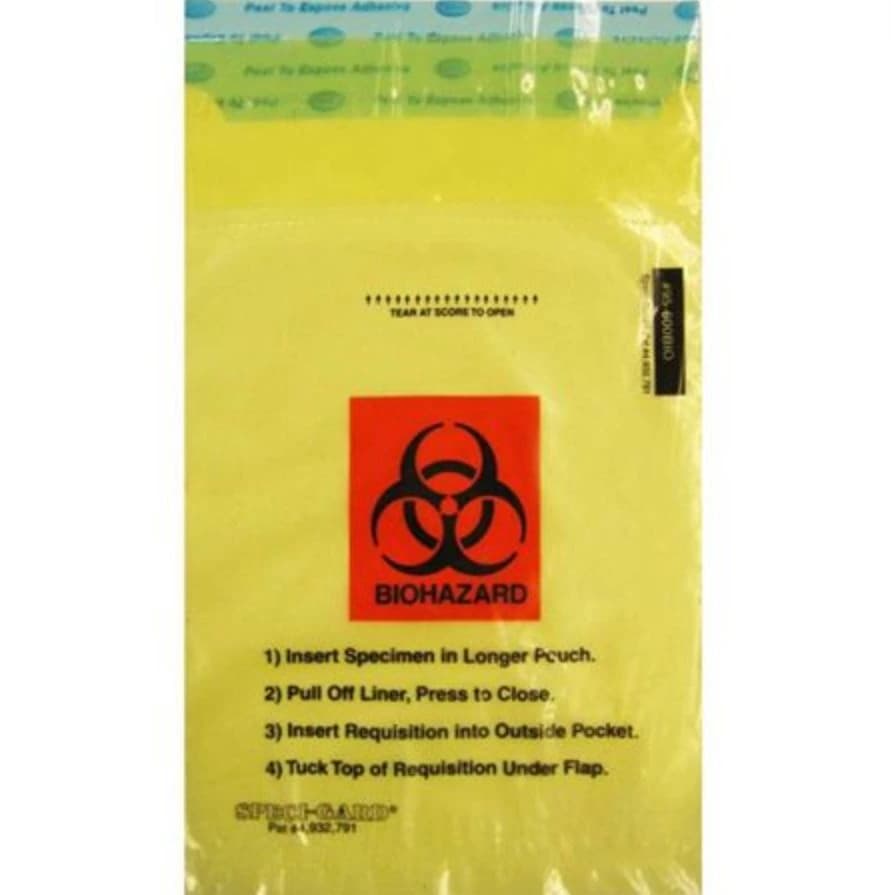 Speci-Gard Bag Biohazard Transport, 6x10", Yellow, Adhesive Closure, Each - Speci-Gard Bag Biohazard - Image 1