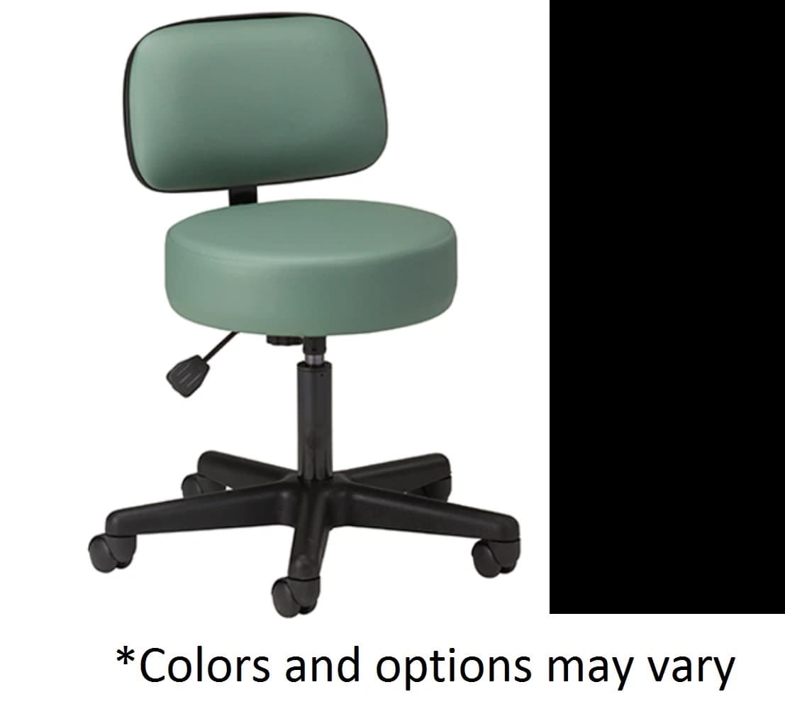 Clinton Industries Standard Series Pneumatic Exam Stool with Back, Black, 250 lb Capacity - Stool Pneumatic w/Back - Image 1