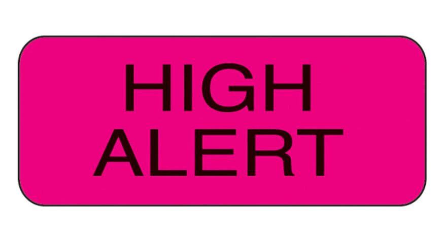 Health Care Logistics High Alert Label, Hot Pink, 1-1/2" x 5/8", 1000/Package - Label High Alert 1-1/2x5/8" - Image 1