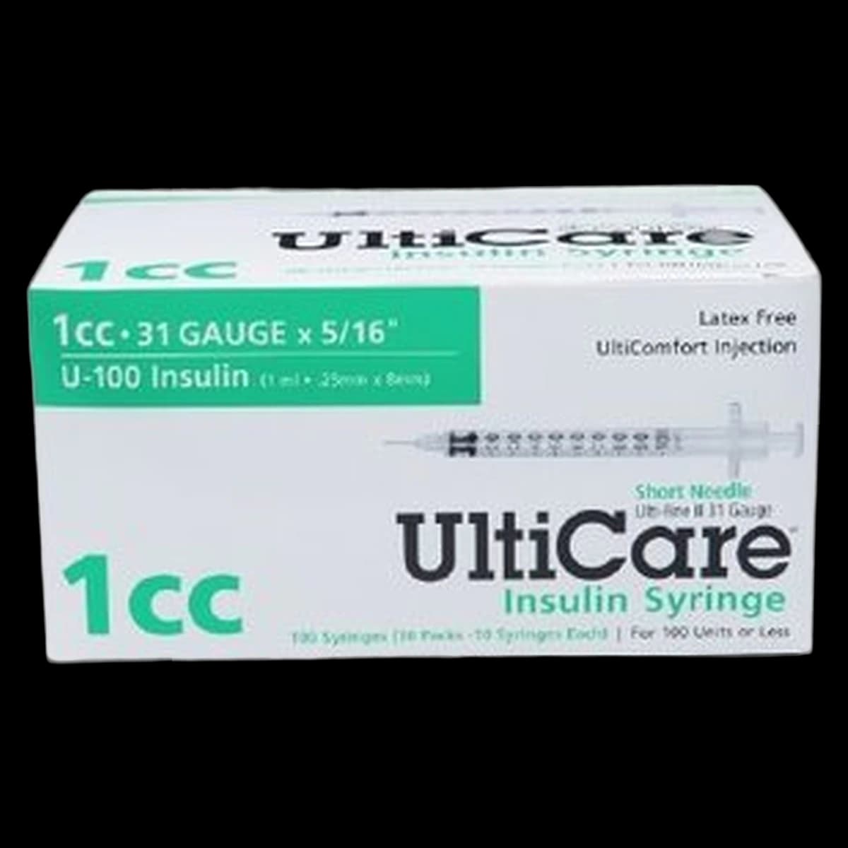 UltiCare Insulin Syringe with Needle, 31G x 5/16", 1mL, Sterile, Conventional, 100 Units, 100/Box - Syringe W/Needle 1CC - Image 1