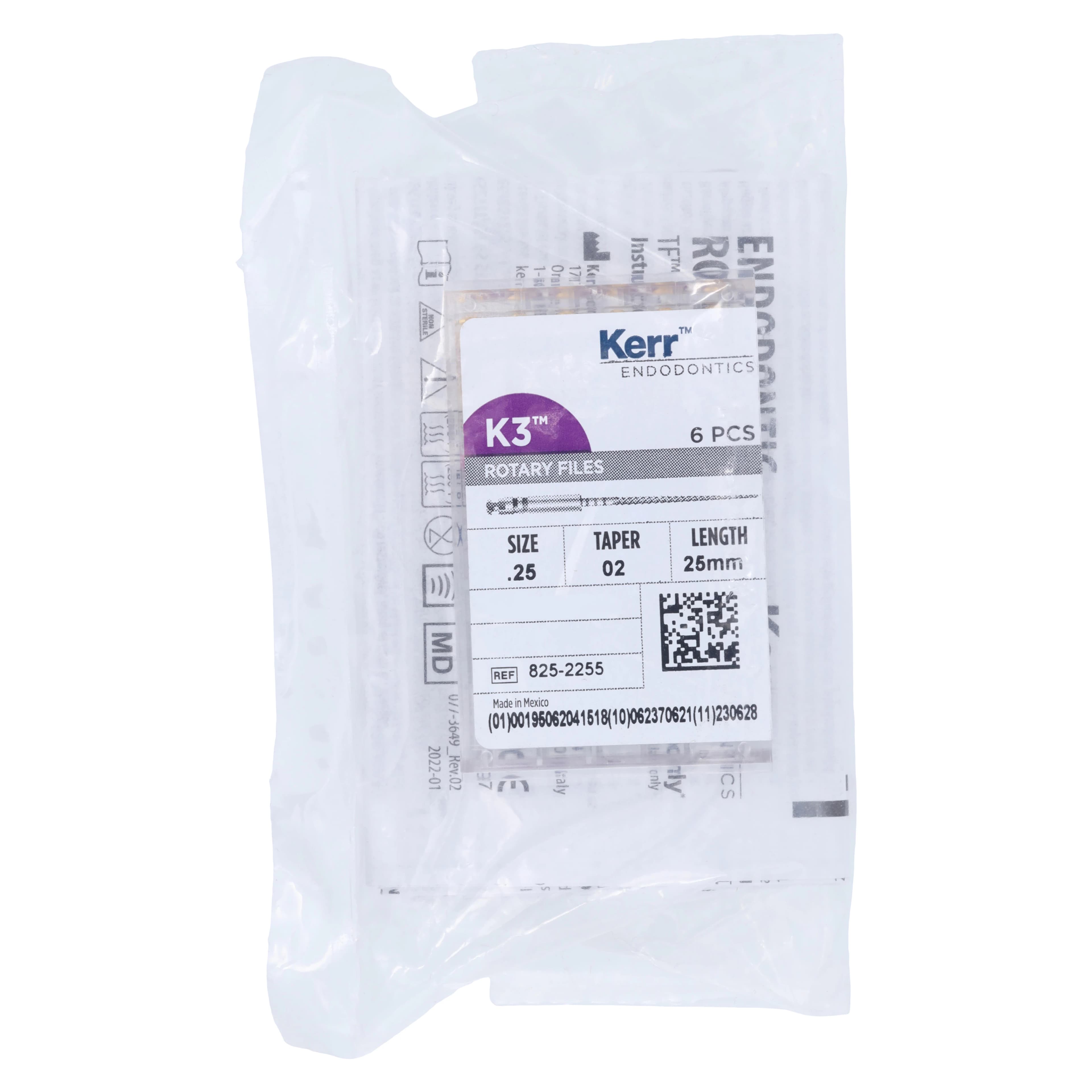 K3 Nickel-Titanium Rotary Endodontic Files, #25, .02 Taper, 25 mm, Red, 6/Pk, 825-2255 - K3 Rotary Nickel Titanium Files 25 mm - Image 1