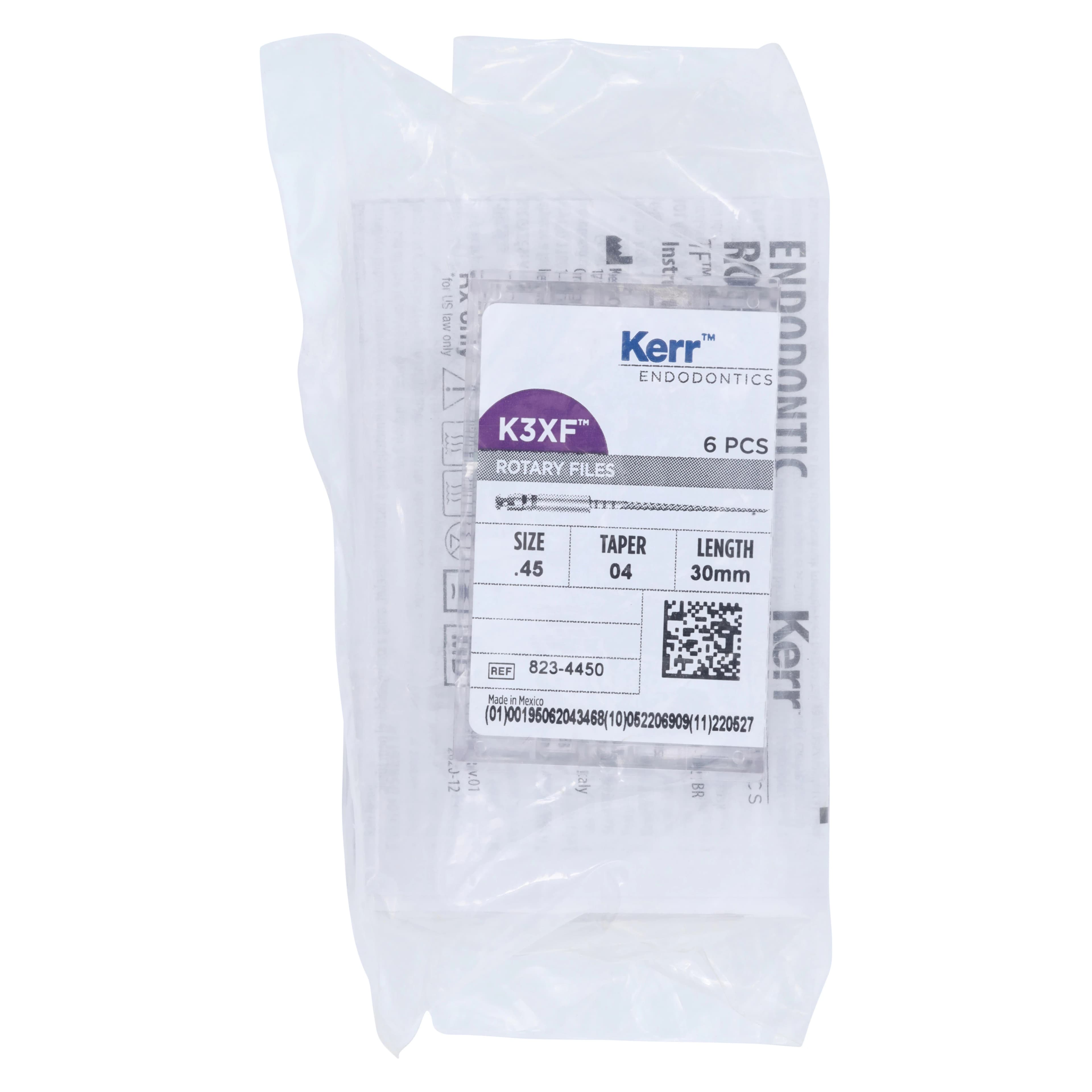 Kerr K3XF NiTi Rotary File, #45/.04 Taper, 30mm, White, 6/Pk, 823-4450 - SYBRON ENDO K3 XF NICKEL-TITANIUM FILES 823-4450 - Image 1