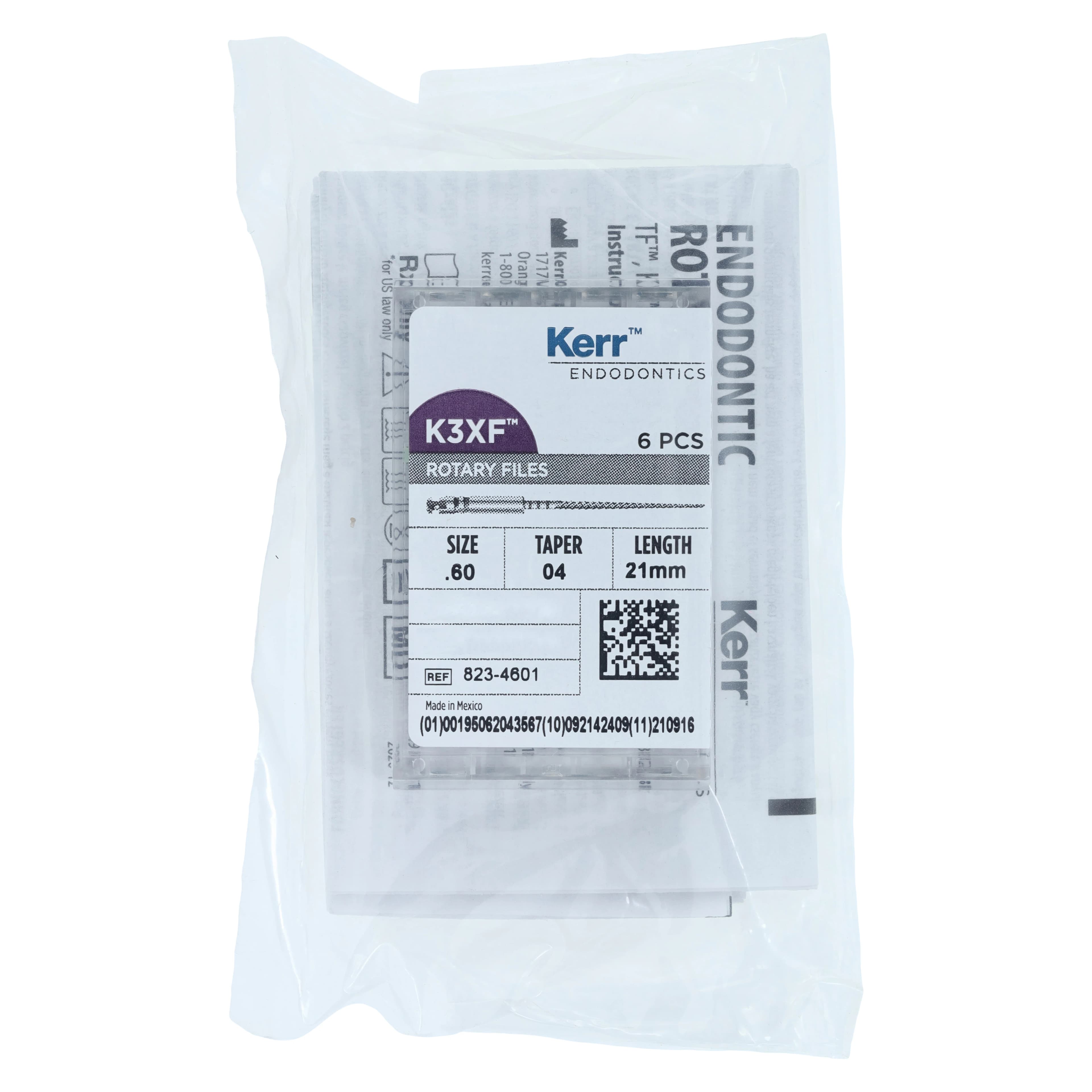 Kerr K3XF Nickel Titanium Rotary File, #60/.04 Taper, 21mm, Blue, 6/Pk, 823-4601 - K3 XF File .60/.04 21mm 6/Pk - Image 1
