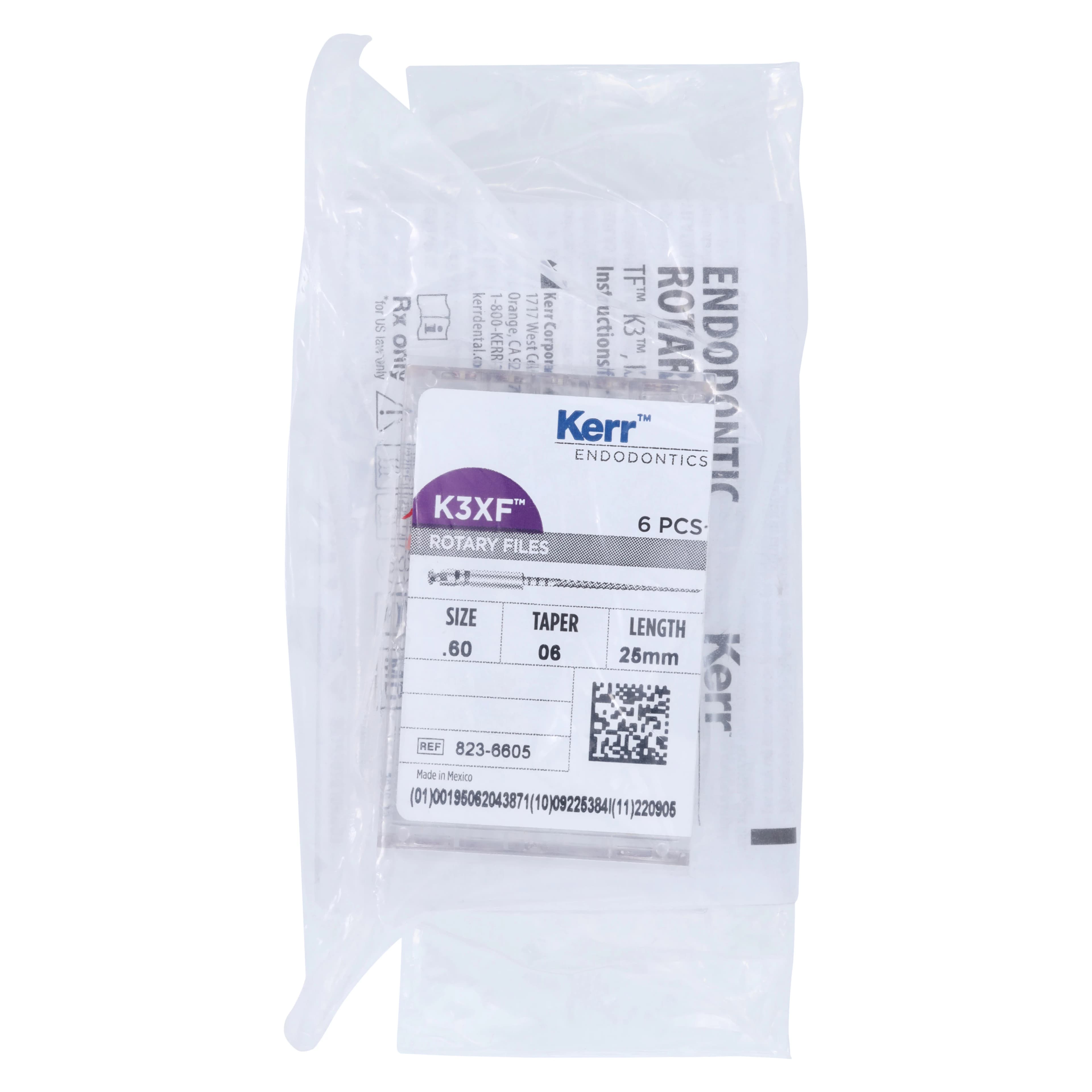 K3 XF NiTi Rotary File, Size #60, .06 Taper, 25mm, Blue, 6/Pack, Kerr 823-6605 - K3™XF NiTi Rotary Files - Taper .06 - 25mm #60 - Image 1