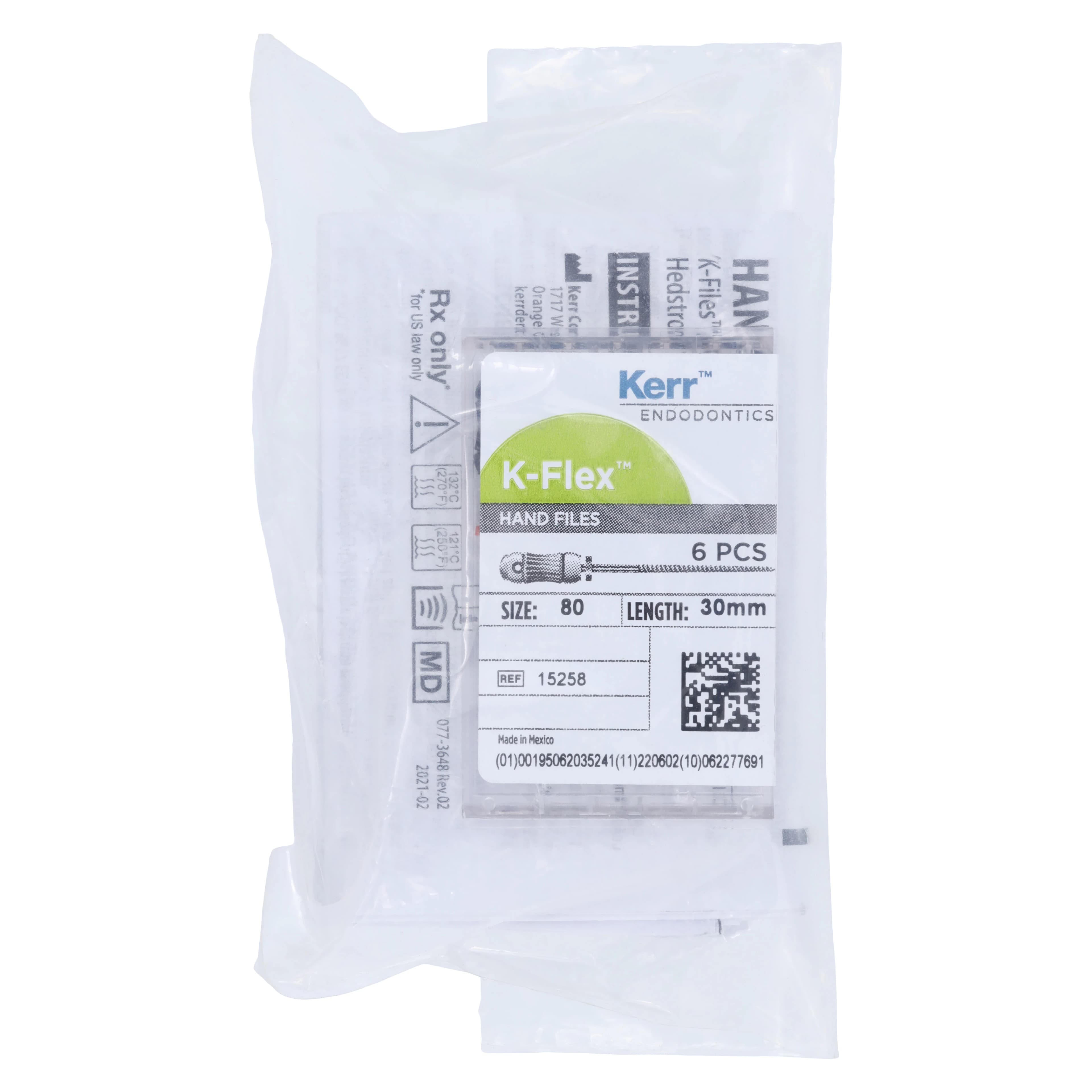 Kerr K-Flex Endodontic Files, #80 (Black), 30mm, Stainless Steel, 6/Box, 15258 - #80 Black SybronEndo K-Flex Files 30mm Pack of 6 - Image 1