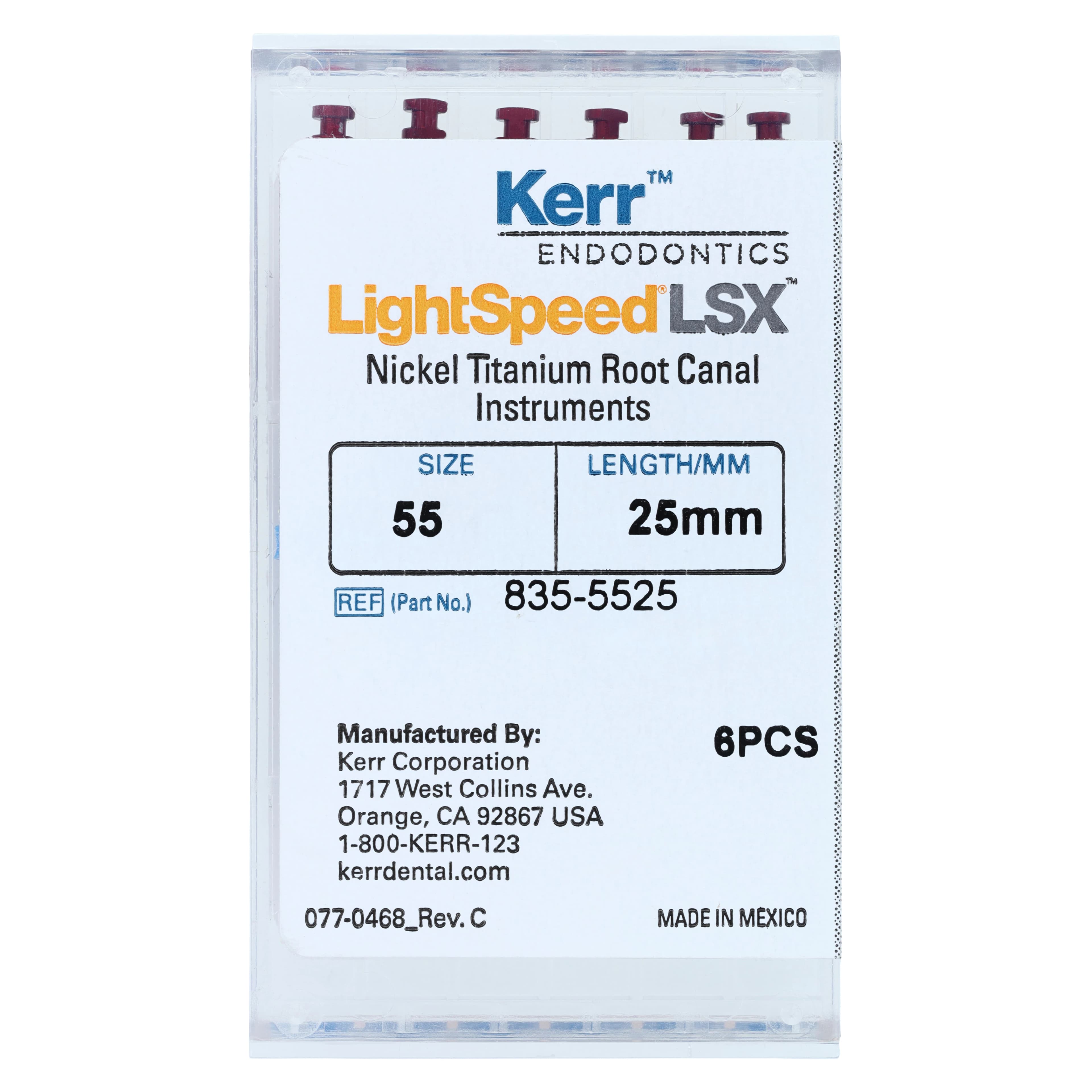 Kerr LightSpeed LSX Rotary File, Size 55, 25mm, 6/Pkg, LX25055, 835-5525 - #55 LightSpeed LSX 25mm Pack of 6 - Image 1