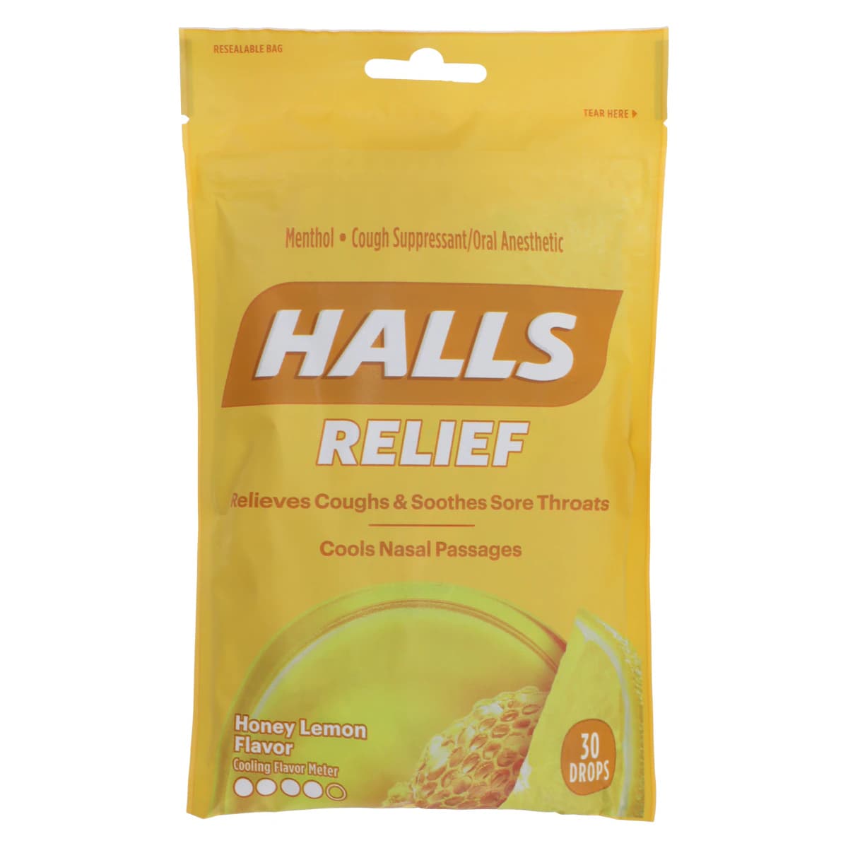 Halls Cough Drop Lozenges, 7.5mg, Honey Lemon, 30/Bag - Halls Cough Drop Lozenges - Image 1