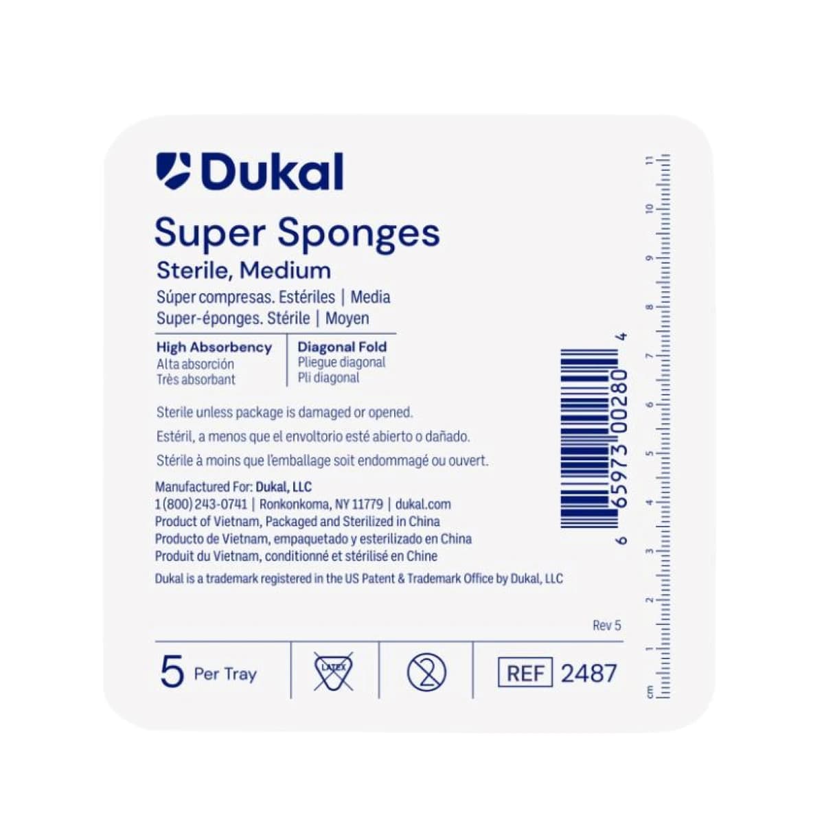 Dukal Super 100% Cotton Gauze Sponge, 6x6", 32 Ply, Sterile, Medium Washed, Latex-Free - Sponge Super ST 32Ply - Image 1