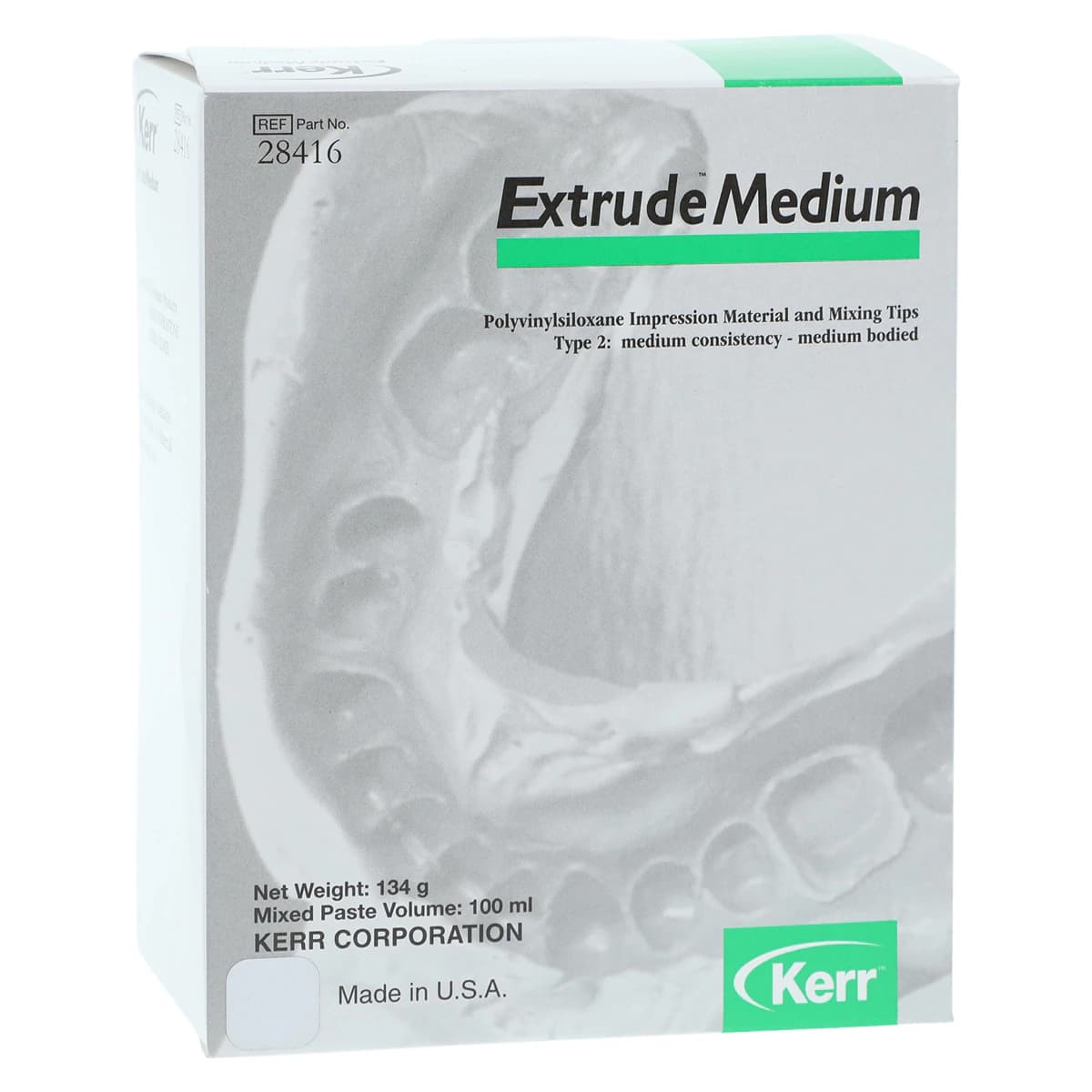 Kerr Extrude VPS Impression Material, Medium Body, Green, 50 ml Cartridges, 2/Pk with 6 Mixing Tips, 28417 - Extrude® VPS Impression Material - Medium Body - Green - Image 1