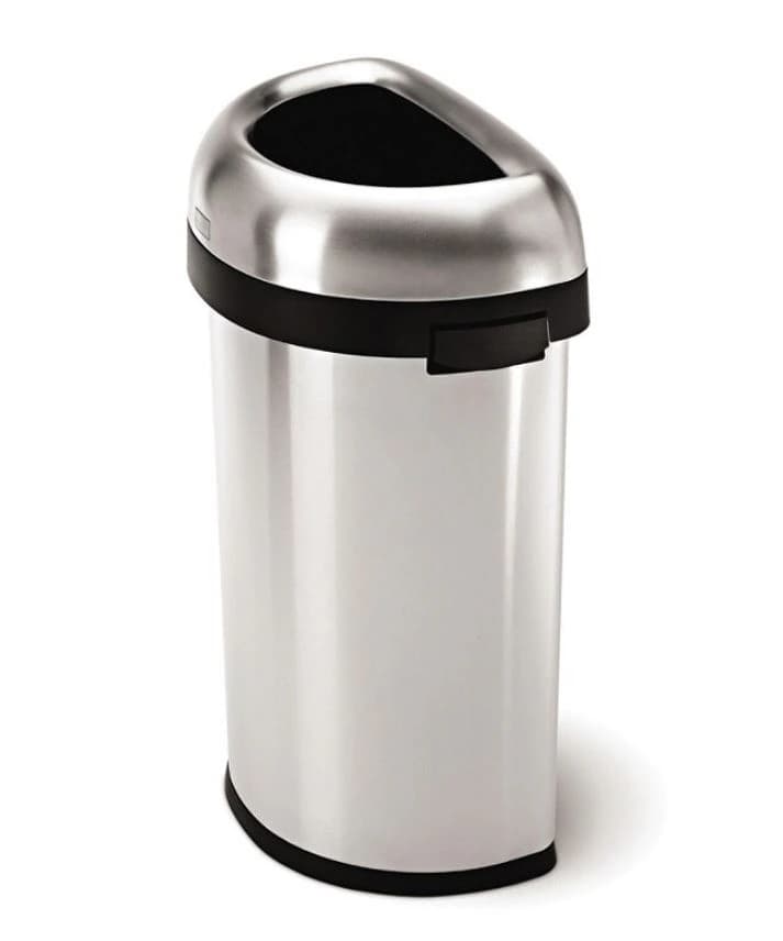 Simplehuman 15.9 Gallon Semi-Round Open Top Trash Can, Commercial Grade, Heavy Gauge Brushed Stainless Steel - Can Trash SS Open Top - Image 1