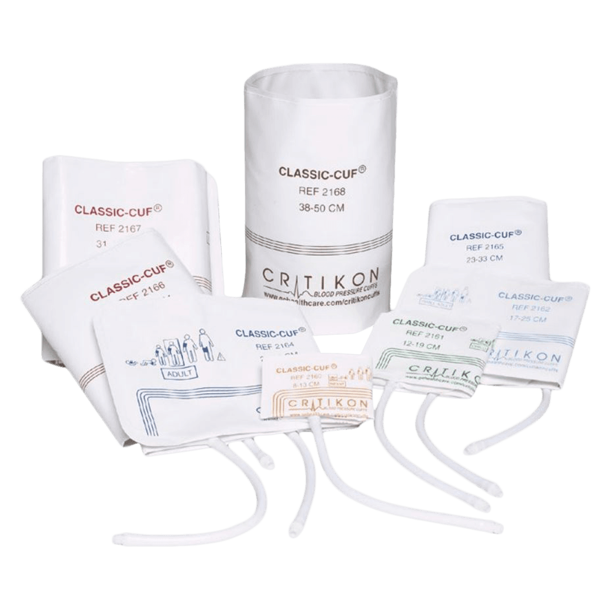Critikon Classic-Cuf Blood Pressure Cuff, 2-Tube, White/Green, Latex-Free, 20/Box - Cuff Classic 2-Tube - Image 1