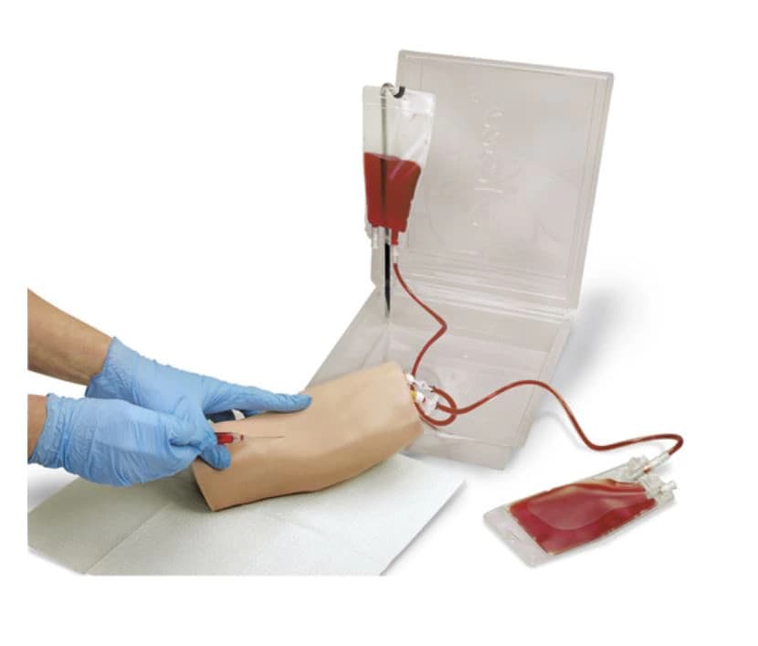 Life/form IV Arm Portable Training Simulator with IV Bags, Blood Powder, Fluid Supply Stand, Pinch Clamps, Syringes, Needle, Winged Infusion Set, and Storage Case - Trainer IV Life/form Arm - Image 1